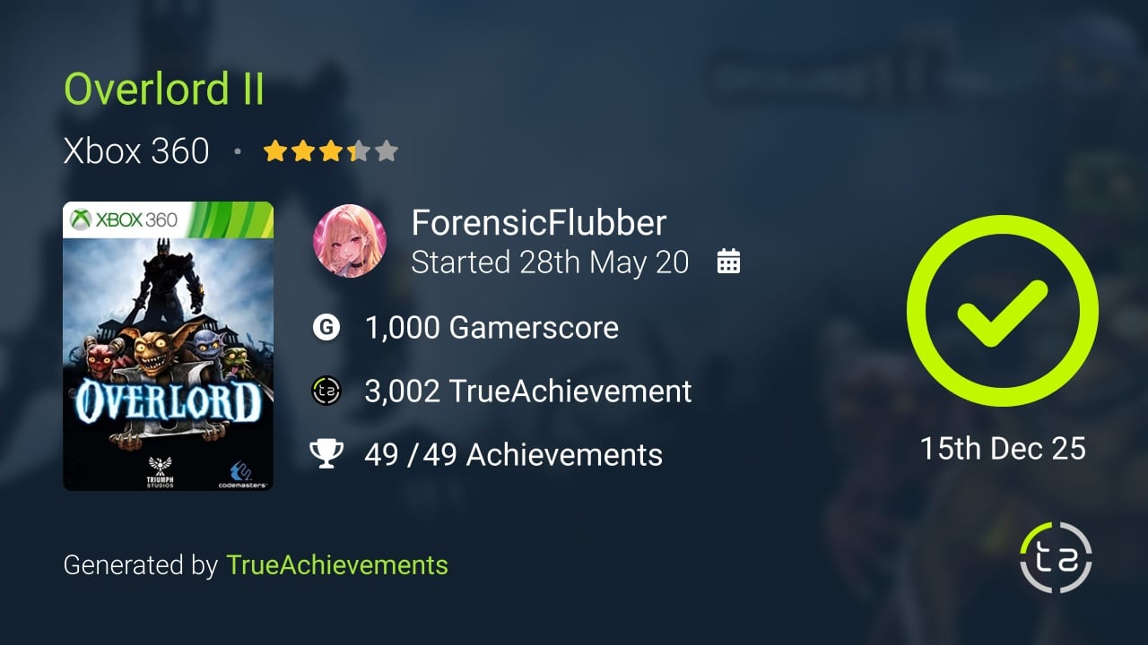 Overlord II achievement summary